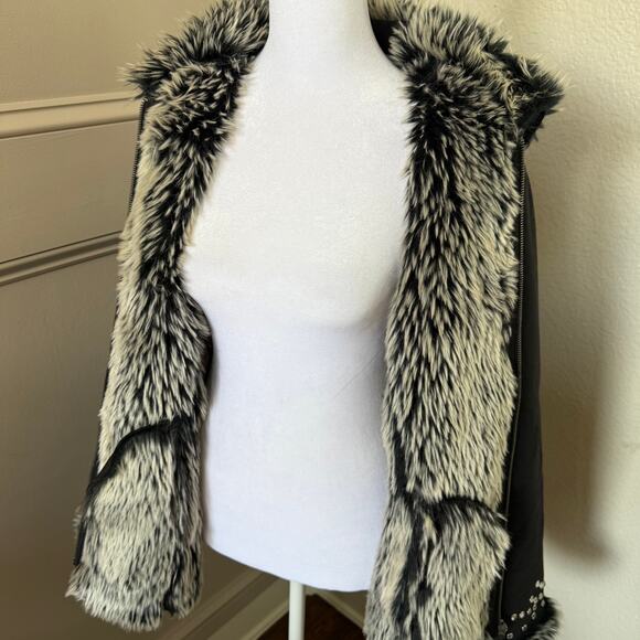 Montanaco Black Faux Suede Fur Jacket Womens L Gem Studs Trim Boho Western Style - Picture 5 of 8